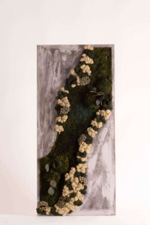 Quadro muschio dark e fiori stabilizzati